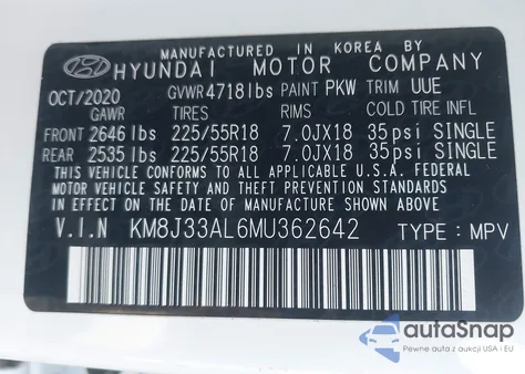 2021 Hyundai Tucson Limited из США, поврежденный, VIN KM8J33AL6MU362642